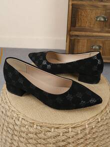 XBYASDF 2026 Nouvelles Escarpins à Bout Pointu Imprimés Noirs à Talon Bas de 3 cm, Chaussures Polyvalentes Élégantes à Talon Épais à la mode pour Femmes - Noir - Voir 7
