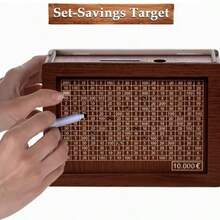 2pcs/Set Piggy Bank Set (1 Piggy Bank + 1 Marker Pen), Available In 1000/3000/10000 Euro Sizes, High-Quality Wooden Reusable Money Saving Box With Numeric Counter For Coins And Bills, Perfect Gift For Friends And Family, Suitable For Thanksgiving And Various Occasions - Piggy Bank - View 11