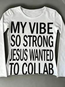Streetwear, Hip Hop, Goth, Rock, Harajuku, Y2K, Chic, Emo, Girl, Letter Print, Grunge, Women's Patterned Long Sleeve T-Shirt, Harajuku Style. Wear It Alone In Spring And Summer, Care Required For Fall And Winter. - White - View 7