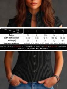 Blusa con botones delanteros y cuello con muesca a rayas, adecuada para uso en la oficina en verano, color negro - Negro - Ver 5