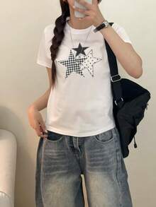 Short-Sleeved T-Shirt For Women, Summer, Round Neck, Loose Top - trắng - Xem 2