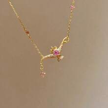 1pc Lamp Necklace For Women, Luxury Sparkling Pink Crystal Pendant Clavicle Chain, Birthday Gift - Gold - View 1