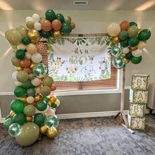 140 piezas Kit de arco de globos con tema safari, incluye globos de color verde claro, verde oscuro, marrón, blanco, beige, nude y dorado con estampados de animales como jirafa y león, adecuado para fiesta de cumpleaños, tema de la selva, baby shower, bautizo y decoración para revelación de género - Ver 5