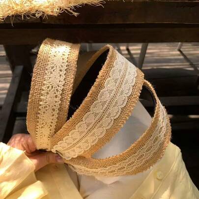 Gentle Beige Woven Lace Headband, High Crown Headpiece With Vacation Vibe, Elegant And Fashionable Hair Accessory
