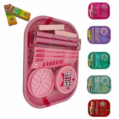OHIS 8-In-1 Smoking Set - 6 Colors Available - Includes 18cm*14cm Large Tray + 110mm Double-Layer Rolling Papers (With Separate Filter Tips) + 110mm Printed Rolling Machine + Dual-Layer Grinder + Storage Tube - Ultra-Smooth Burn, Smoking Accessories, Essential For Camping, Picnics, Travel, Hand-Rolled Smoking Enthusiasts, Ideal Gift For Smokers, Birthday Parties, Gatherings, Weddings, Mother's Day, Father's Day, Valentine's Day, Christmas And Holiday Gifts