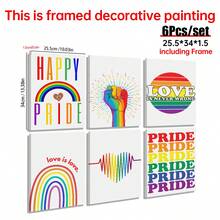 1/6 Stücke/Set LGBTQ+ Pride Leinwand Poster, Regenbogen-Themen Wandkunst Dekoration, lebendiges mehrfarbiges Design, mit den Zitaten "Happy Pride", "Love Is Love", "Love Is Never Wrong", Gleichberechtigung & Inklusion Heimdekoration, Gemälde, moderne Pride Month Wanddekoration, Wohnzimmer Schlafzimmer Apartment Ästhetik Ornament, minimalistischer Regenbogen-Muster, Innenraum Wandbehang Kunst, optional mit Rahmen - Mehrfarbig - Übersicht 43
