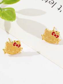 1 Đôi bông tai đá Rhine hình hoạt hình dễ thương Hello Kitty của Sanrio, hình mèo nhỏ giọt dầu, trang sức COS - Vàng - Xem 3