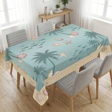 Toalha de mesa com estampa de palmeiras e praia (1 peça), ideal para feriados, festas, aniversários, jantares, decoração de mesas de restaurantes, todas as estações e decoração de casa. - Multicolorido - Ver 6