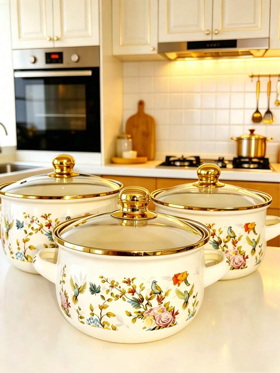 3 pièces Marmite à soupe épaisse à double oreille de qualité supérieure, marmite résistante à la chaleur, marmite à mijoter, grande capacité robuste, convient pour une utilisation dans les restaurants et les cuisines, pour cuisinière à gaz et électrique, options de capacité multiples, batterie de cuisine, ustensiles de cuisine, accessoires de cuisine, service de table