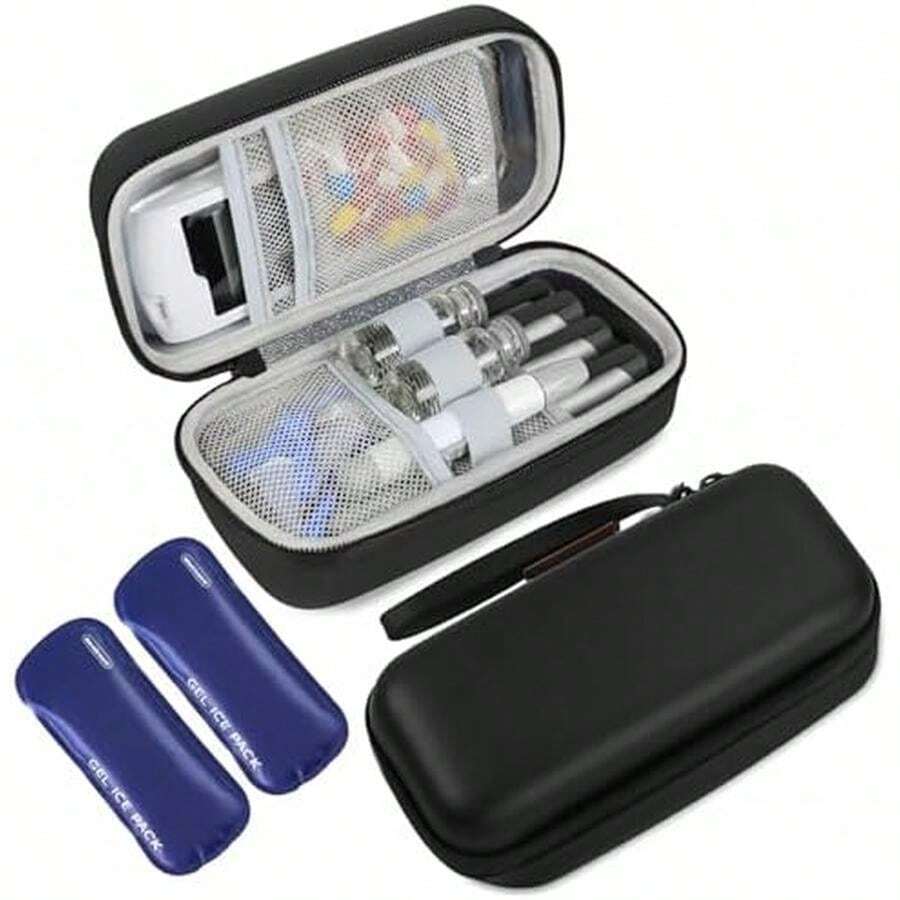Insulin Cooler Travel Case, Portable EVA Medicine Travel Cooler, Diabetes Case With 2 Reusable Ice Packs TSA Approved For Diabetic Supplies Patent Pending(Seafoam-No Temp) - Black-no Temp - View 1