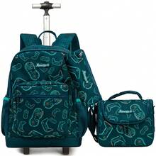 Set de 3 piezas: Mochila con ruedas para niños + Bolso de mensajero, Mochila escolar con ruedas y estampado lindo, Bolsa de equipaje con ruedas ligera para volver a la escuela - Bolsa con ruedas para niños - Ver 18