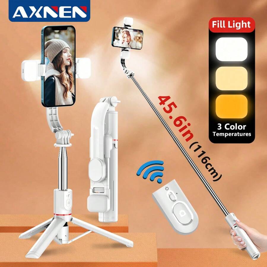 AXNEN 45英寸超长自拍杆，带三脚架、无线遥控器、便携式手机三脚架，兼容 15 Pro Max/15/14 Pro/14/13、S22/S23 Ultra、安卓智能手机