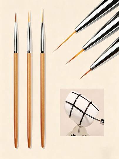 Bộ 3 cọ vẽ móng chuyên nghiệp siêu mỏng, bút vẽ nét mảnh 1/2/3mm cán gỗ, dụng cụ thiết kế móng chính xác để vẽ đường nét, vẽ chi tiết, họa tiết hoa, móng kiểu Pháp, tự làm móng, dụng cụ nghệ thuật làm móng cho người mới bắt đầu, thợ làm móng và sử dụng tại salon.