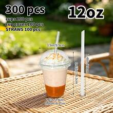 300 Packs 12oz/16oz/20oz Transparent Party Cups With Round Tops And Straws, Sturdy Leak-Proof Ice Coffee Cups With Lids, Suitable For Cold Drinks, Smoothies, Milkshakes, Plastic Party Cups, Suitable For Easter Parties, Outdoor Camping, Weddings. - 查看 9