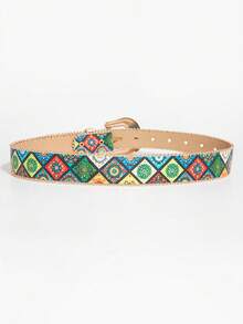 1 chiếc thắt lưng trang trí nữ nhiều màu sắc với khóa kim loại hình đầu bò họa tiết Bohemian. - Nhiều màu - Đầu bò - Xem 3