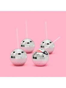 2pcs Sparkly Disco Ball Cup - Set Of 2/1 Silver Flash Ball Sipper With Straw, Leak Proof Tumbler For Bachelorette Party Favors, Retro Disco Themed Party Supplies - A - View 8