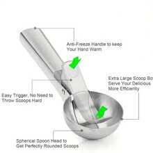 1个高品质带扳机的冰淇淋勺，不锈钢材质，重型金属材质，可作西瓜勺、甜点勺，可用洗碗机清洗，非常适合制作冻酸奶、冰淇淋、圣代等，厨房用具 - 銀色 - 查看 9