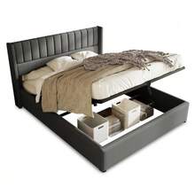 Storage Bed, Upholstered Bed, Hydraulic Double Bed 140x200cm, Wooden Slatted Base, Bed With Metal Slatted Base, Linen, Grey - Dark Grey - View 10