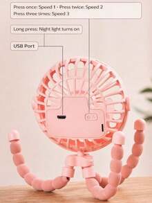 Octopus Baby Stroller Fan With Flexible Legs, 3 Speed USB Rechargeable Portable Fan, 360° Adjustable & Foldable Hands-Free Desk Fan, Low Noise With Night Light For Travel, Camping, Treadmill, Golf Cart, Office, Indoor & Outdoor Use - #黑色 - 查看 10