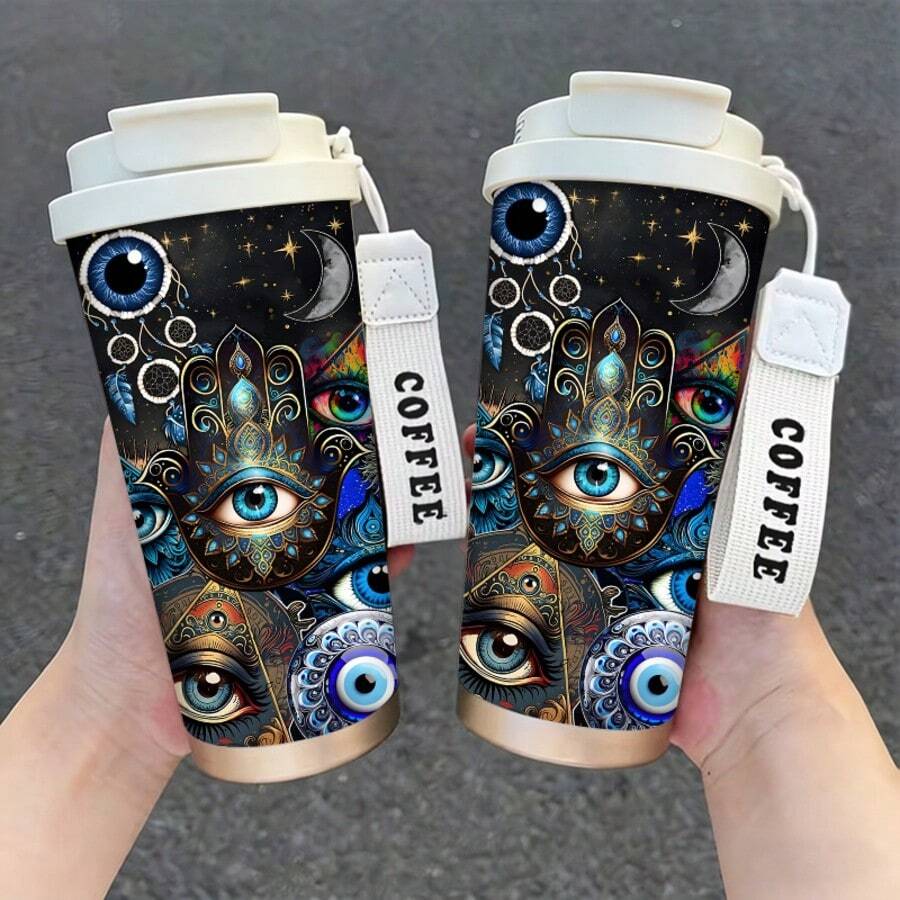 1个/5个装,500毫升波西米亚风哈姆萨之手造型保温水瓶,饰有神秘之眼图案,配有吸管和挂绳。采用防漏双层壁结构。这款实用日常水杯也是波西米亚风格爱好者的理想礼物,灵感源自异域美学,兼具时尚与实用性。 - 多色-波西米亞風邪眼 - 查看 1