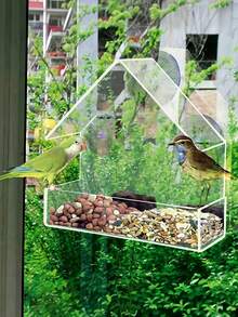1pc Transparent Acrylic Bird Feeder With Suction Cup - Durable Outdoor Food Bowl Suitable For All Birds, Easy To Clean, Perfect Installation On Windows Or Glass Doors, Transparent Design House Structure, Outdoor Bird Feeder - Multicolor - View 4