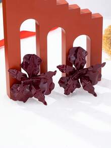 1 par de pendientes exagerados con forma de flor roja clásica personalizada, adecuados para uso diario y fiestas - Burdeos - Ver 2