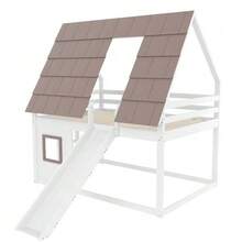 Wooden Bunk Bed Measuring 140 X 200 Cm With Roof, Ladder And Slide, White And Brown. - White - View 8