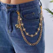 1 Mặt dây chuyền nơ kiểu Hipster, đính ngọc trai giả, phụ kiện hai lớp, đa năng dành cho giới trẻ sành điệu. - Vàng - Xem 1