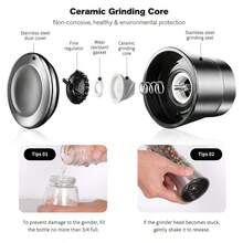 Salt And Pepper Grinder Set With Stand - Manual Stainless Steel Spice Mills With Adjustable Coarseness - Grinder And Shaker Set (Set Of 2) - Silver - View 2