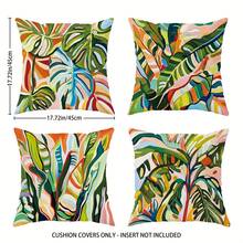 4pcs Tropical Green Plant Oil Painting Style Pillow Covers, Macaron Color Blocking Home Decor Cushion Covers, Polyester Fabric Single-Sided Printed, Machine Washable, Suitable For Bedroom, Living Room, Sofa, Bed, 45*45cm - Multicolor - View 5