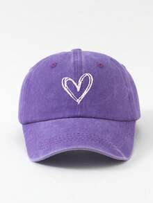 1pc Women's Embroidered Heart Washed Baseball Cap, Adjustable Sun Protection Casual Hat For Outdoor Spring Autumn Travel Beach, Unisex Y2K Style Sun Hat For Men - 棒球帽 - 查看 4