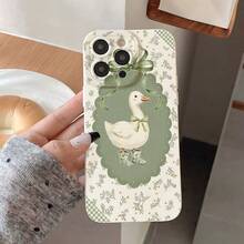 Capa para celular em TPU com estampa floral verde-clara e patos em estilo campestre, compatível com iPhone 17 Pro Max, 16, 15, 14, 13, 12, 11, 8, 7, XR, XS Max. Capa protetora completa, resistente a impactos, de alta qualidade, na cor branca. - branco antigo - Ver 1