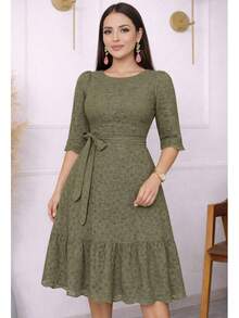 Casual Elegant Conservative / Modest Party Fabric With Belt Wedding Baby Shower Birthday Party Photoshoot Elegant And Casual - 橄欖綠 - 查看 7