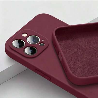 A Burgundy Slim, Stylish, Straight-Edged Phone Case Designed For Camera Protection, Featuring A Soft Microfiber Interior And Shockproof Capabilities, Compatible With Various Including 6 To 17
