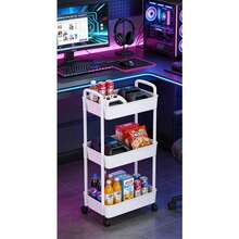 3 - Tier Rolling Storage Cart With Wheels, Multi - Layer Utility Trolley Organizer With Perforated Shelves & Divided Baskets, Easy - Move Storage Solution For Bathroom, Kitchen, Office, Bedroom, Quick Assembly & Space - Saving Design - trắng - Xem 2