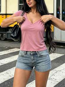 Vest Top Women Color Cotton Solid V - Neck Tank Top 3 - Pack Skin - Friendly Breathable Basic Inner/Top De Mujer Outer Wear Summer Tops For Vacation - 白色+玫紅色+黃色 - 查看 5