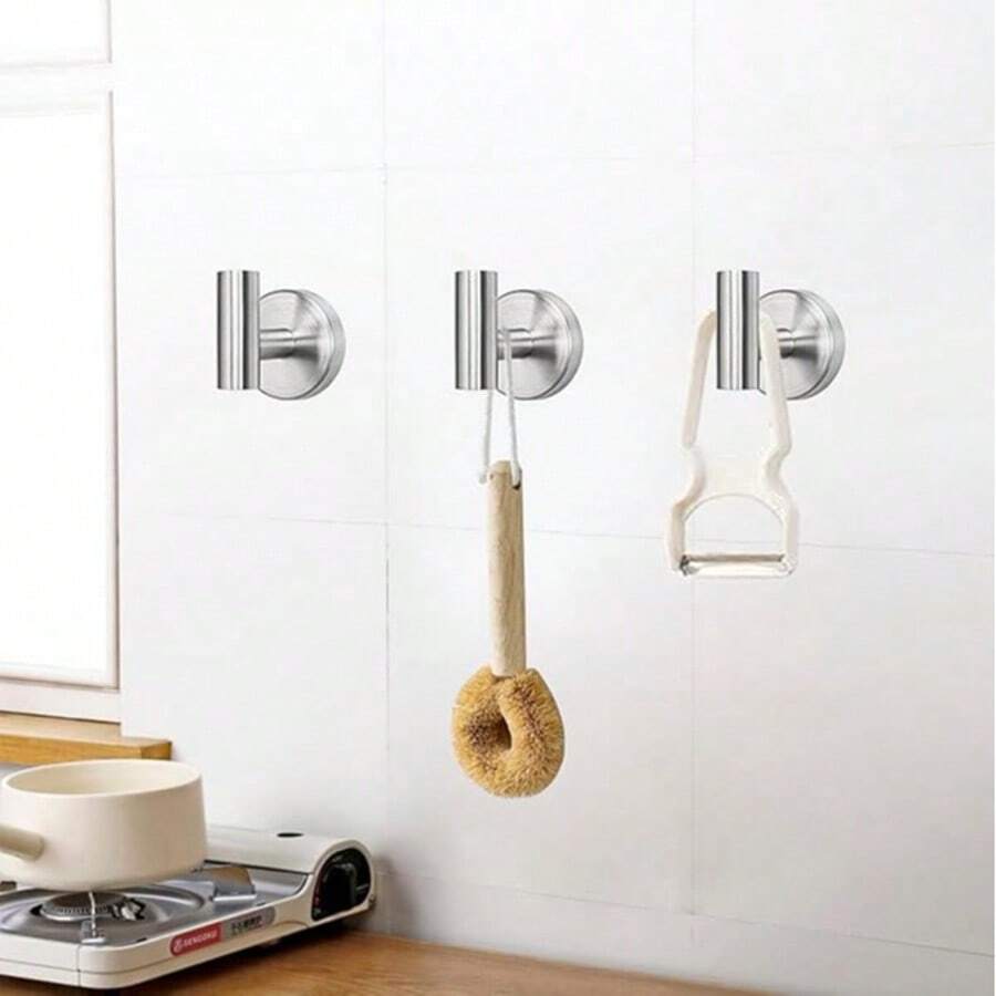 防水自粘挂钩，1个不锈钢浴袍挂钩 - 銀色 - 查看 1