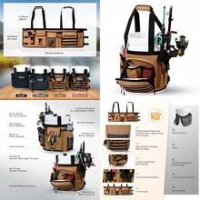 Boomistry Organizador de cubeta de pesca para accesorios de cubeta de 5 galones bolsa de aparejos de pesca con hebilla ajustable bolsa para caña de pescar con 15 bolsillos múltiples para equipo de - caqui - Ver 1