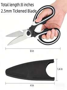 1/2件套多功能不锈钢厨房剪刀，带鸡剪、核桃夹、开瓶器、香草修剪器 - 彩色 - 查看 4