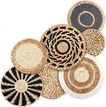 7 Pcs Boho Wall Basket Decor Hanging Handcrafted Seagrass Woven Round Bohemian Basket Wall Decoration Art For Farmhouse Home Room Rustic Decorations Table, Multi Sizes - 棕色(7 Pcs) - 查看 7