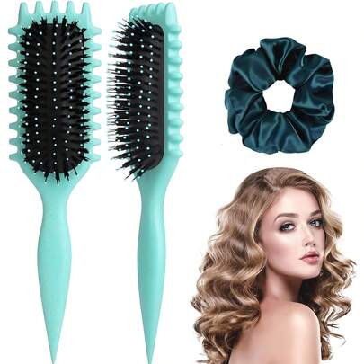 Curl Defining Brush,Brush For Curly Hair,Bounce Defining Curlhaping For Bing And Shaping Men's And Women's Curls To  Pulling (Green) Variant 1