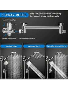 8-Inch High Pressure Shower Head/Handheld Shower Set, With 11-Inch Extension Arm, 5 Adjustable Anti-Leak Spray Modes, Includes Bracket And Hose, Height And Angle Adjustable (Black), Home Bathroom Decor, Summer Bathroom Accessory - Plating - View 7