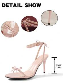 NANBEI ZUO Summer New Pink Bow Tie Stiletto Sandals, Sweet & Cute Style Wedding Shoes, Fashionable Elegant Versatile High Heel Sandals, Suitable For Music Festival/Valentine's Day - Pink - View 3