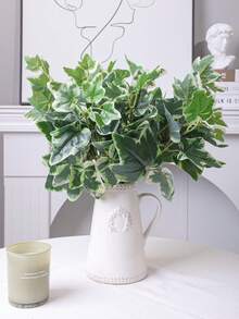 1 pieza Hoja de cacahuete, verde y blanca, hecha de material de PE, planta artificial, adecuada para decoración de jardín, decoración del hogar, decoración de dormitorio escolar, oficina, fiesta al aire libre, fiesta de cumpleaños, decoración de habitación, sala de estar, dormitorio, banquete de boda, cocina, jardín, decoración de primavera y verano, decoración verde, decoración para todas las estaciones - Verde-A - Ver 5