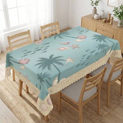 1 chiếc khăn trải bàn in hình cây cọ và bãi biển, thích hợp cho các dịp lễ, tiệc tùng, sinh nhật, bữa tối, trang trí bàn nhà hàng, mọi mùa, trang trí nhà cửa.