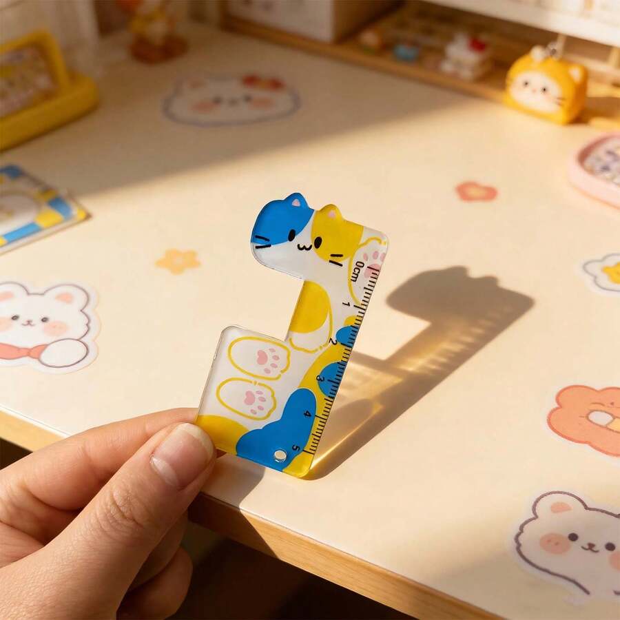 Régua de acrílico em formato de L com um lindo gato, ferramenta de medição para desenho, presente criativo de papelaria, material escolar, material de escritório, material para estudantes, presente para o Dia das Mães - Bonitinho - Ver 1