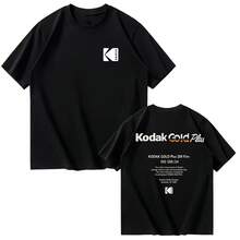 Kodaks Summer Brand Fashion Cool Retro Y2K Print 100% Cotton Men's T-Shirt Street Casual Sweat-Absorb - 黑色 - 查看 1