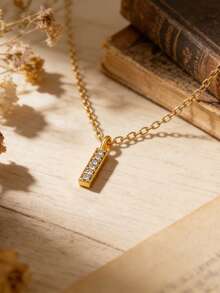 Shescity 1 pieza Collar colgante minimalista de mujer con circonita cúbica incrustada en latón, accesorio elegante y versátil para el transporte - Amarillo Oro - Ver 2