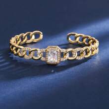 1 chiếc vòng tay kiểu Cuban link hở sang trọng, tối giản, đa năng, đính đá Cubic Zirconia hình vuông, thích hợp đeo hàng ngày hoặc làm quà tặng bạn bè. - vòng đeo tay - Xem 8