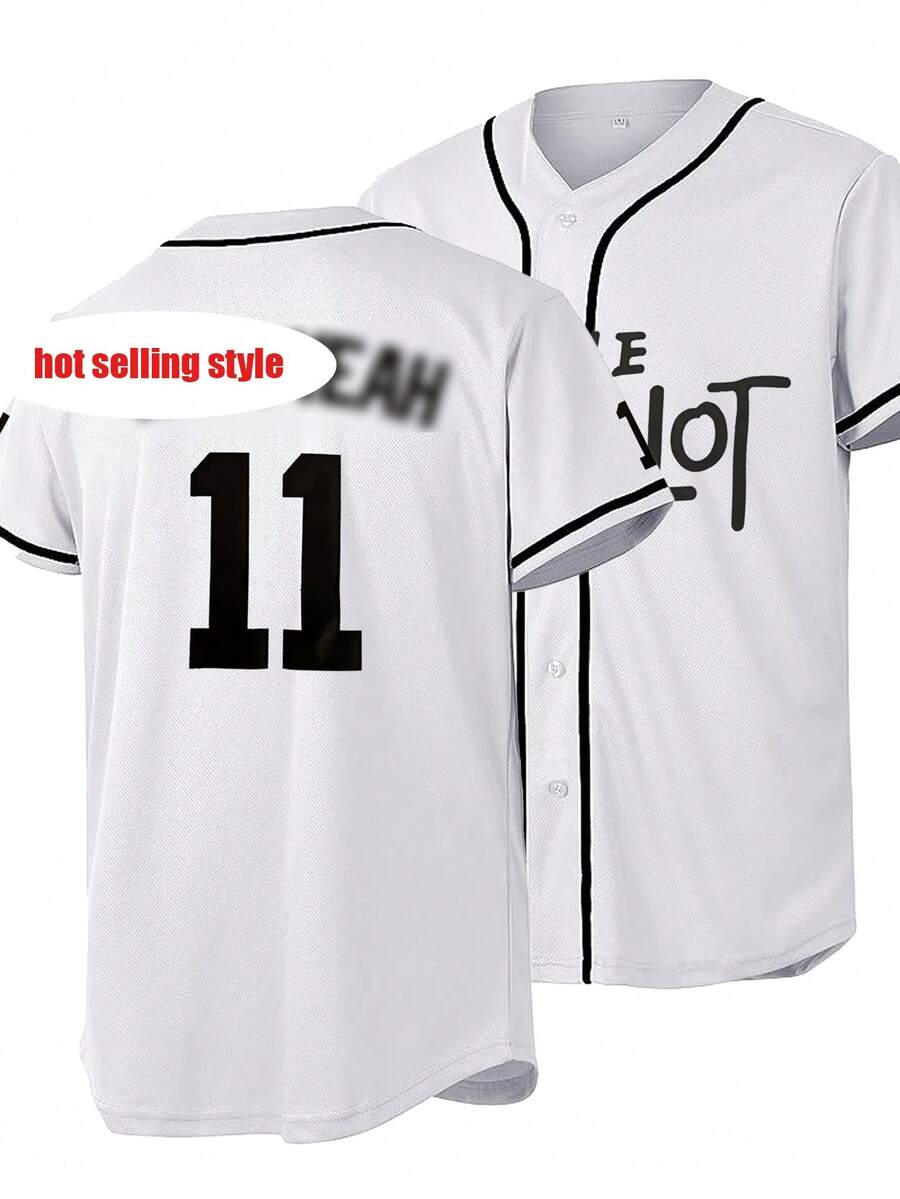 Men's Baseball Jersey 11 White Button-Down Embroidered Sports T-Shirt Gym Clothes Men Basic T Shirt - White - View 1